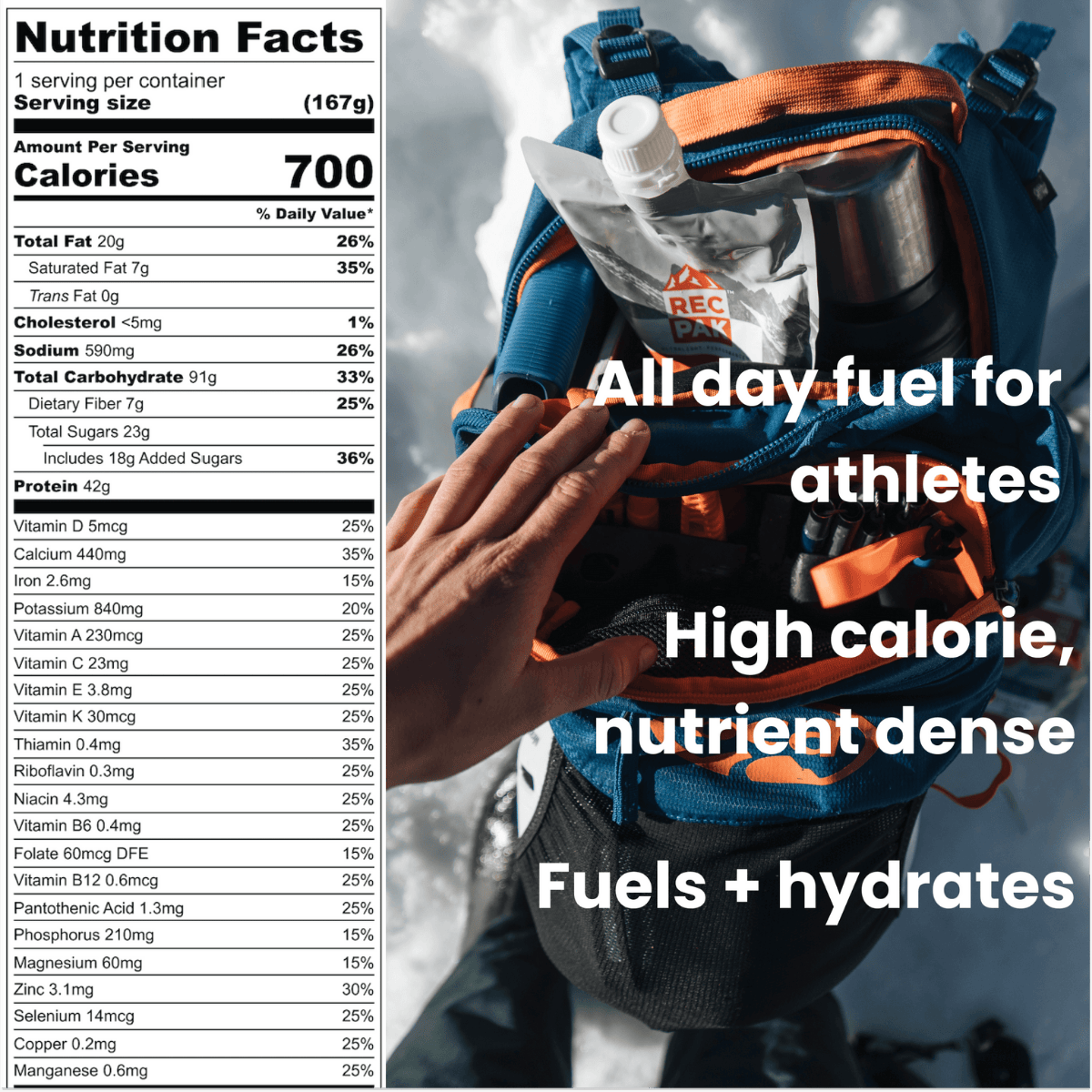 nutrition facts for recpak the best ultralight camping meal