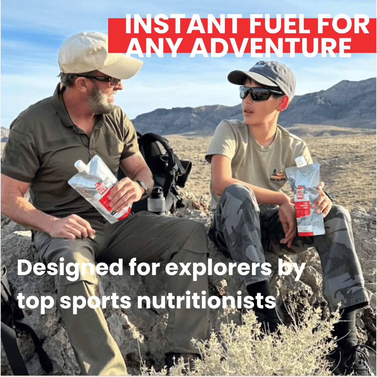 Son and father on a hiking trip using Recpak, the best hiking food