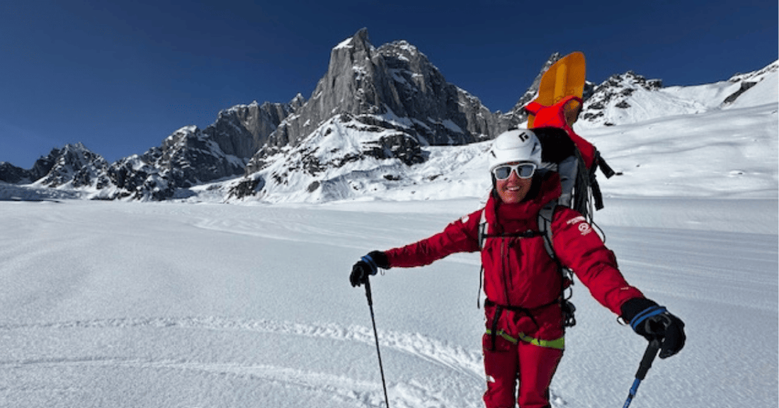 Chantell Astorga in front of Broken tooth in Alaska