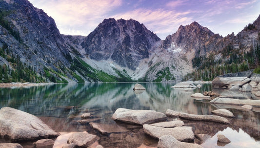 Mountain lake with rocky shore and reflection in a national park - Enchantments