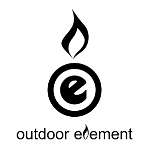 Logo of 'outdoor element' with a stylized letter 'e' and flame-like design on a white background.