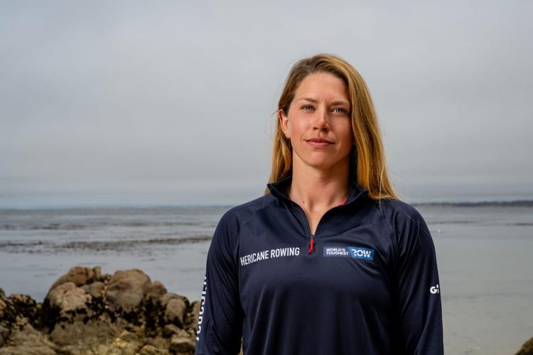 Kelsey Pfendler rowing solo across the Pacific